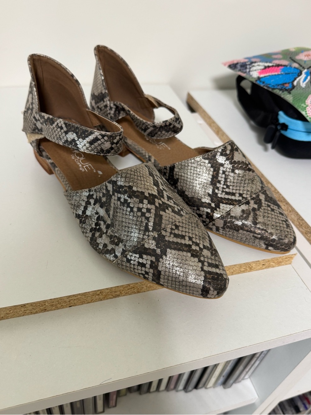 Corkys Snake-Print Pointed D'Orsay Flats in Neutral Tones